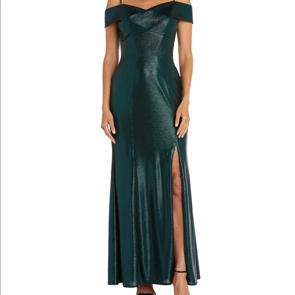 Nightway Cold Shoulder Foil Green Gown- Prom - Balls- Formal